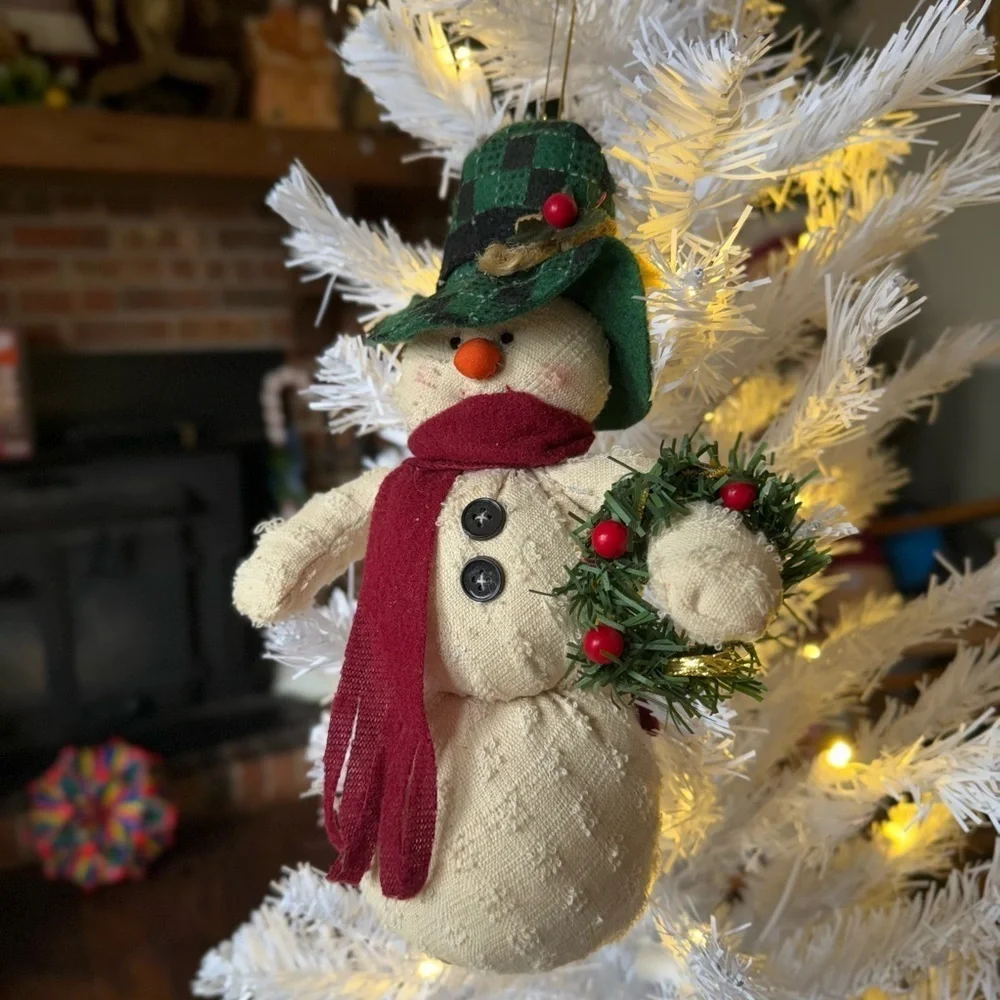 Vintage 1992 Festive Snowman Ornament with Red Scarf